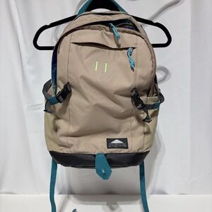 Jansport Backpack Beige & Turquoise 3 Zipper Compartments Water Holders Cushion‎